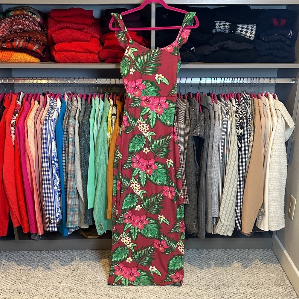 Unbranded pink/green floral sleeveless back tie cut out maxi dress size S